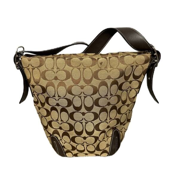 Coach Duffle BROWN TAN Signature Jacquard Leather Hobo Bag Handbag 6076 - Picture 1 of 7